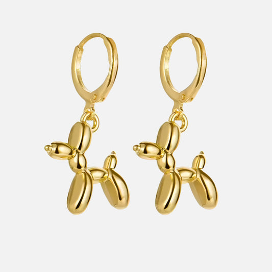 Gold Huggie Earrings with Mini Dog Balloon Charm