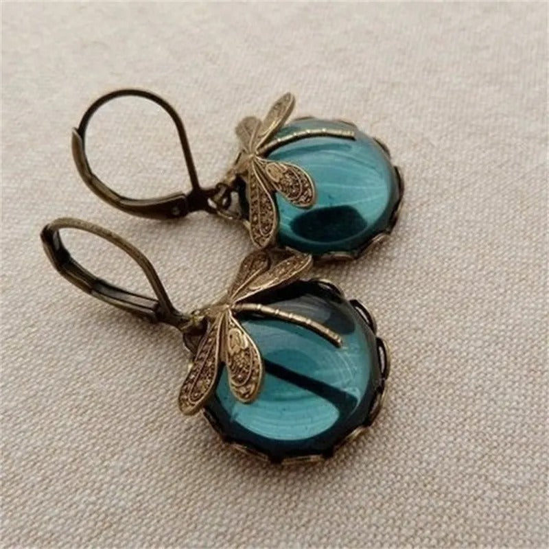 Vintage silver dragonfly earrings with natural zircon
