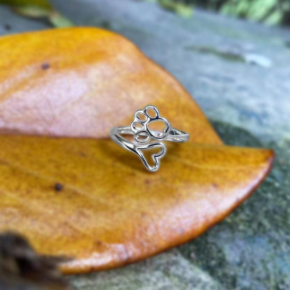 Adjustable Paw and Heart Ring – Stainless Steel