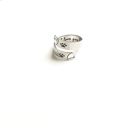 Twisted Adjustable Paw and Heart Ring – Stainless Steel