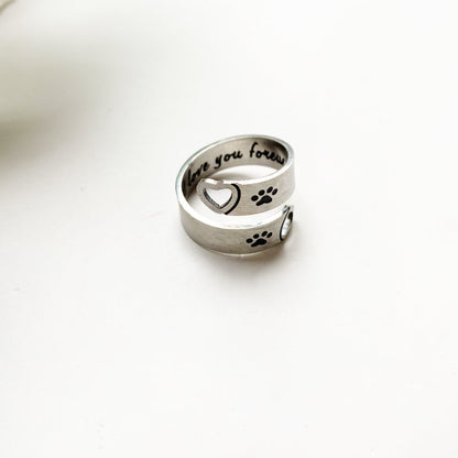 Twisted Adjustable Paw and Heart Ring – Stainless Steel