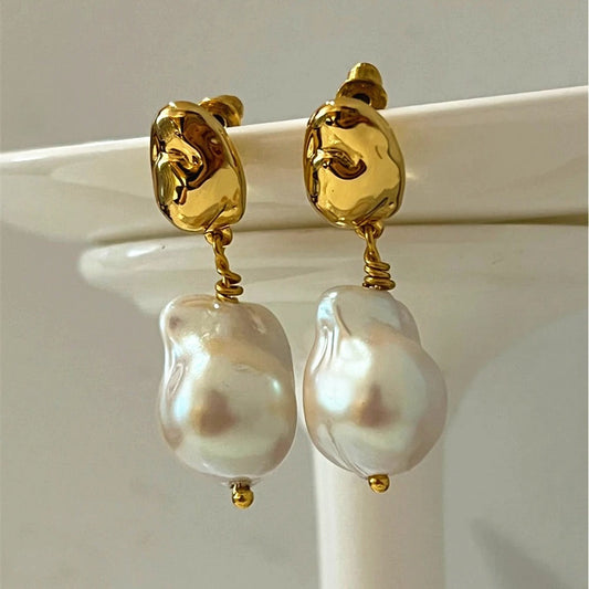 18K gold-plated baroque pearl drop earrings