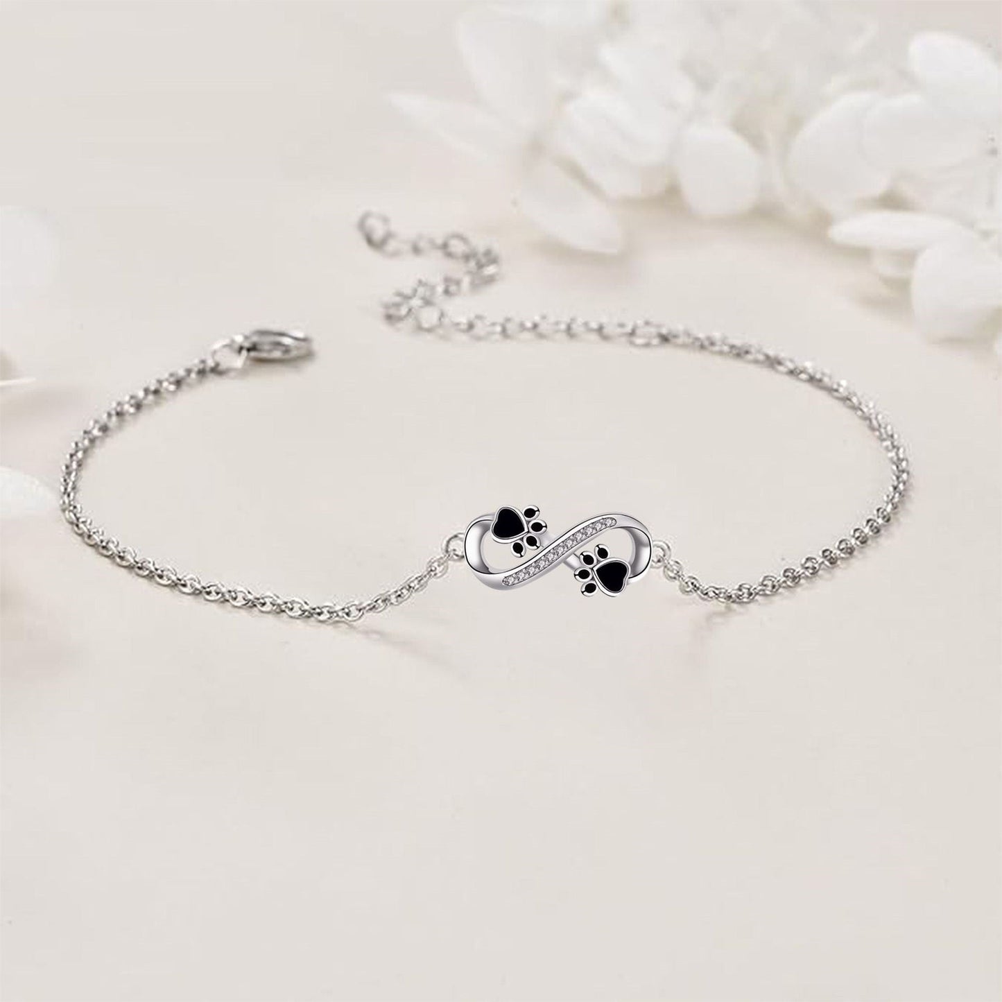 Animal Paw Infinity Symbol Pendant Bracelet with Zirconia