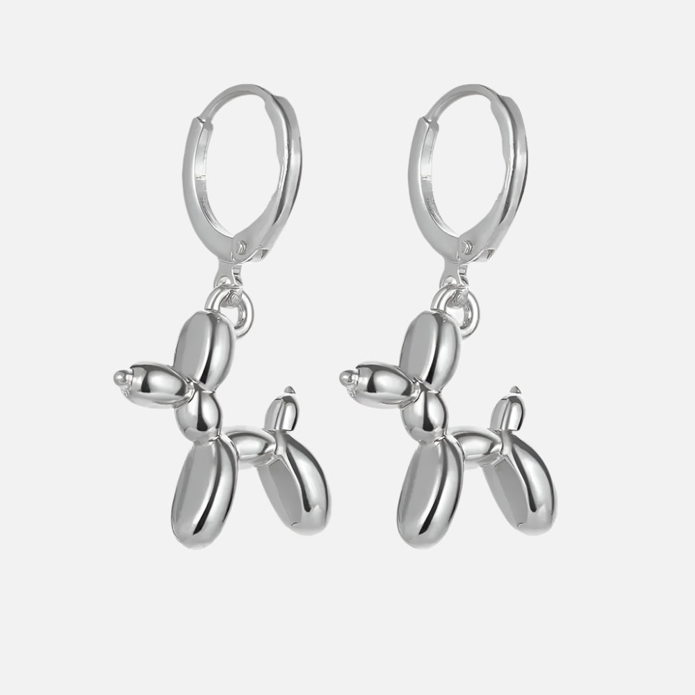 Gold Huggie Earrings with Mini Dog Balloon Charm
