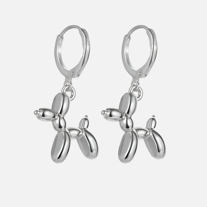 Gold Huggie Earrings with Mini Dog Balloon Charm