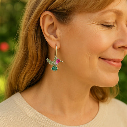 Sparkling Colorful Hummingbird Earrings