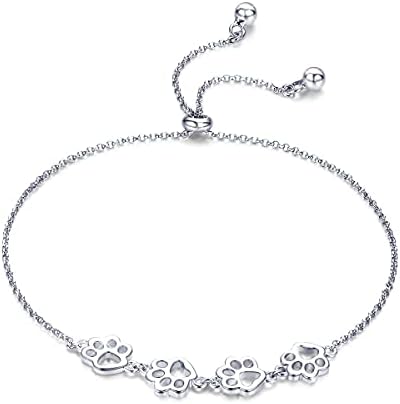 Sterling Silver Paw Print Bracelet – Adjustable Size