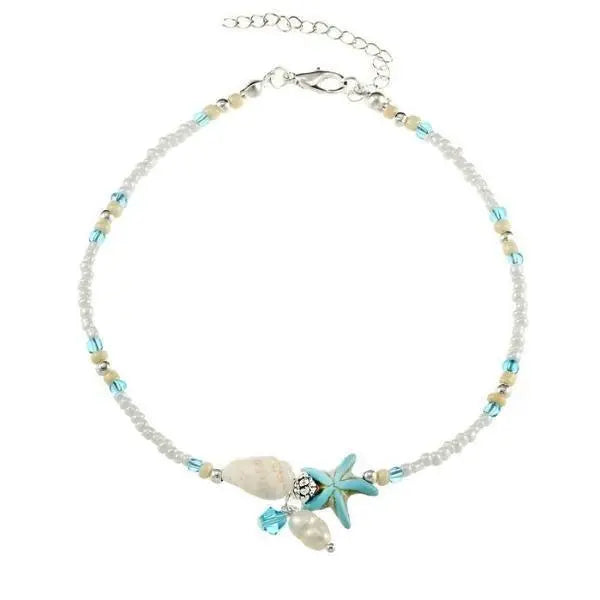 Star and seashell anklet with natural stones