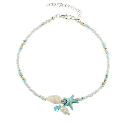 Star and seashell anklet with natural stones