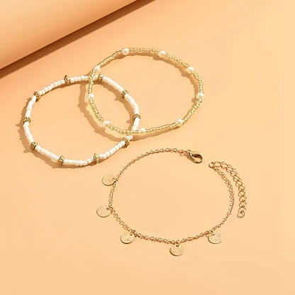 Coastal Charm 3-piece Layered Anklet Bracelet Set | Gold
