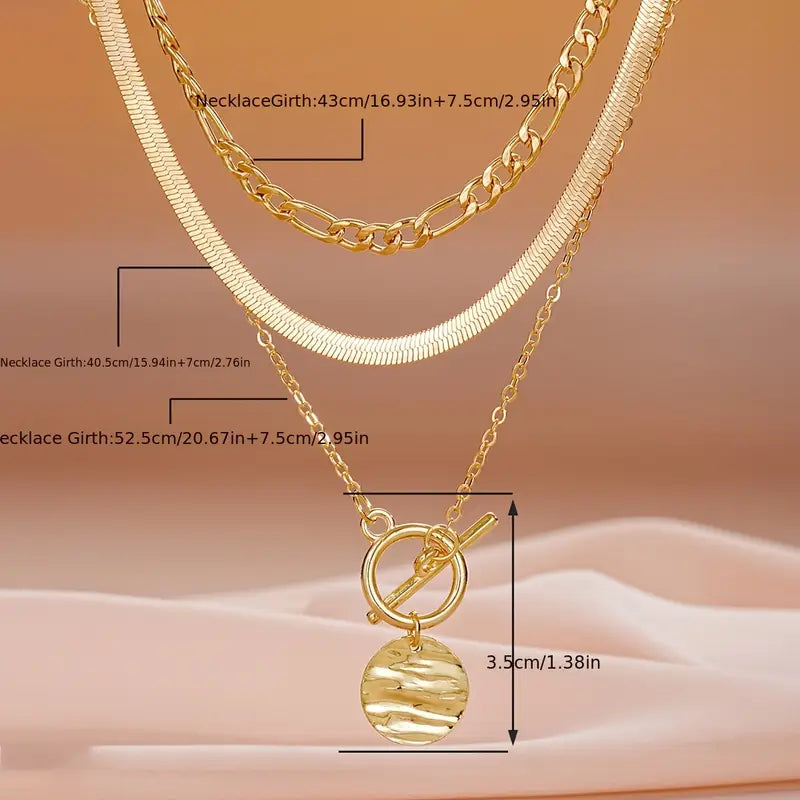 Textured Coin Multi-Layer Savira Necklace | Gold
