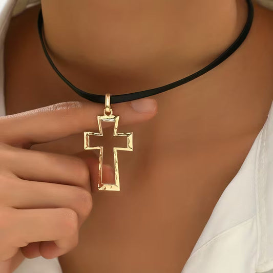 Cord Cross Pendant Necklace