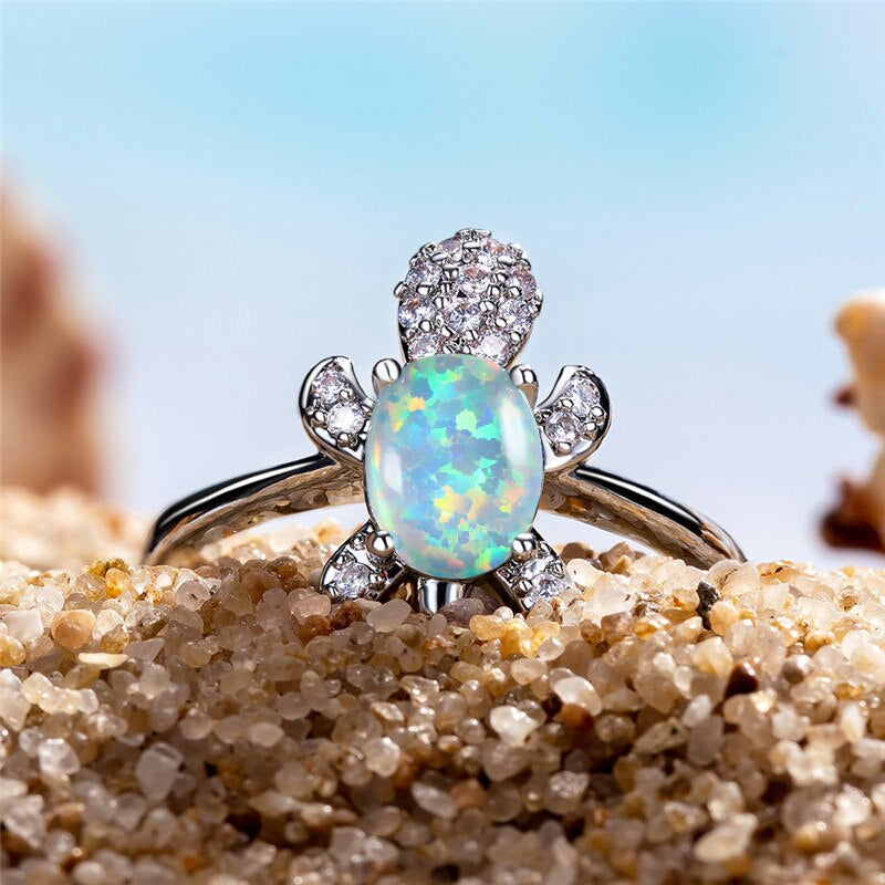 Adjustable 925 Silver and Tortoise Opal Ring