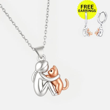 Cat Hug Pendant Necklace with Free Earrings – Limited Time Offer