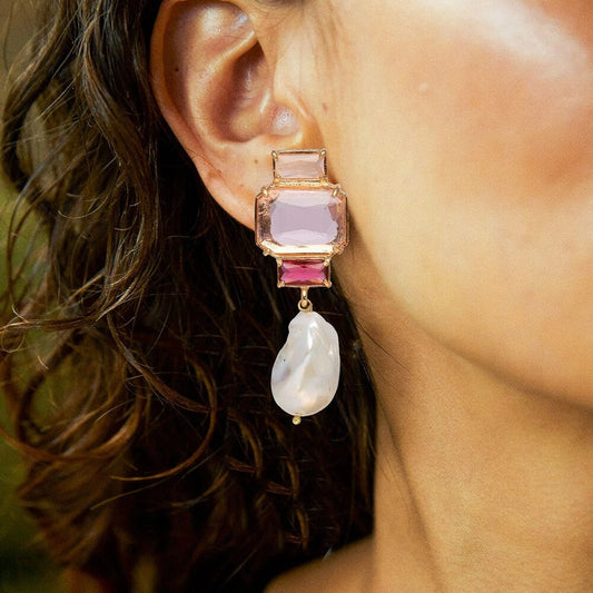 Precious natural stone and pink zircon earrings