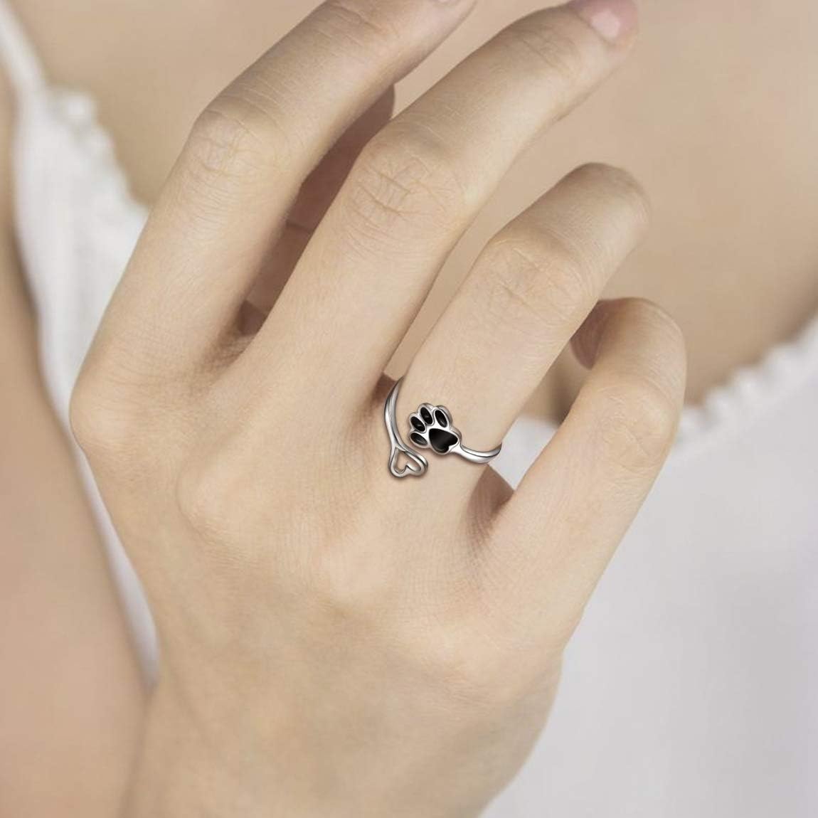 Handmade Paw and Heart Ring – Adjustable 925 Sterling Silver