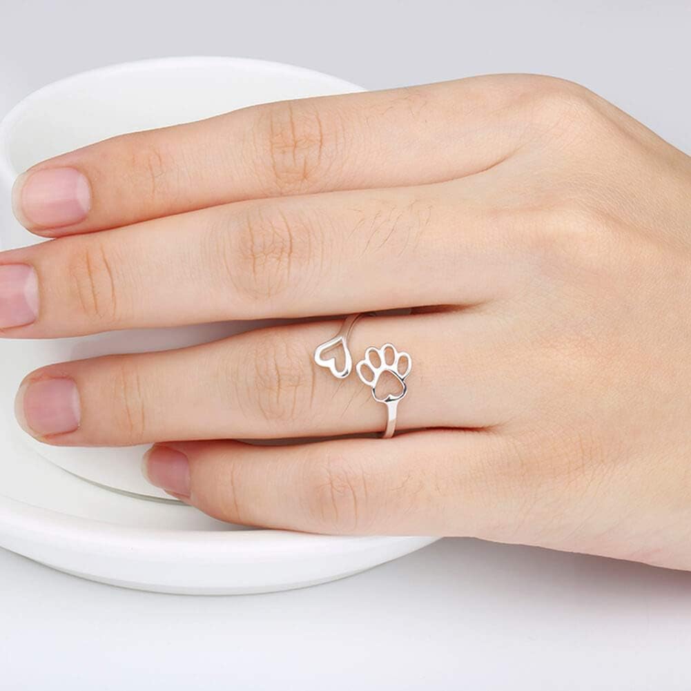 Handmade Paw and Heart Ring – Adjustable 925 Sterling Silver