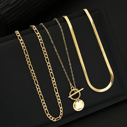 Textured Coin Multi-Layer Savira Necklace | Gold
