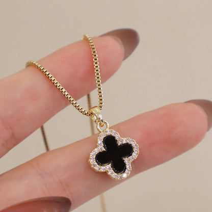 Gold-plated four-leaf clover inlay necklace