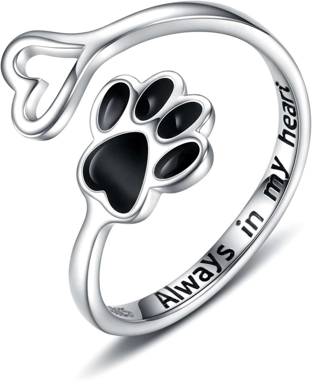 Handmade Paw and Heart Ring – Adjustable 925 Sterling Silver