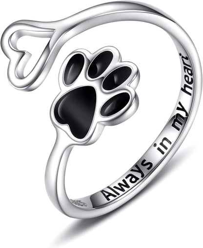 Handmade Paw and Heart Ring – Adjustable 925 Sterling Silver