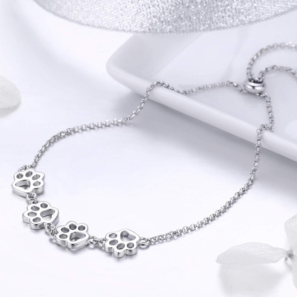 Sterling Silver Paw Print Bracelet – Adjustable Size