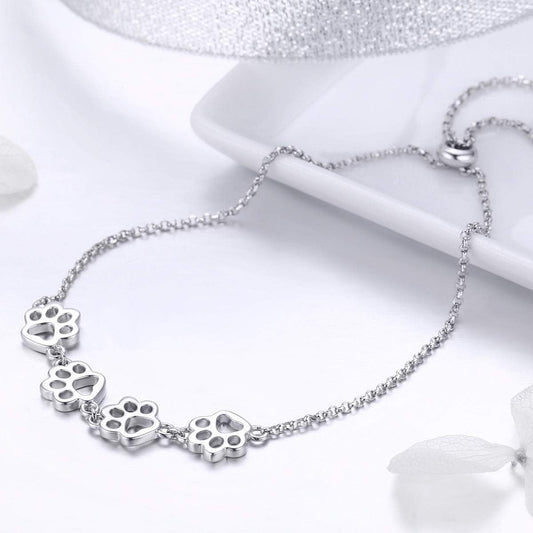 Sterling Silver Paw Print Bracelet – Adjustable Size