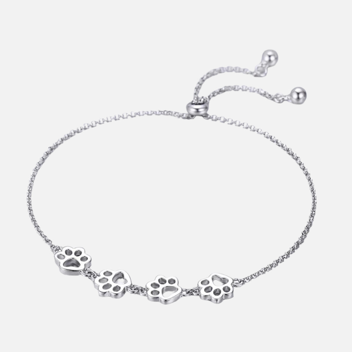 Sterling Silver Paw Print Bracelet – Adjustable Size