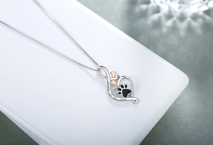 Lucky Paw Necklace with Heart, Bone and Infinity – 'Always in My Heart' Pendant