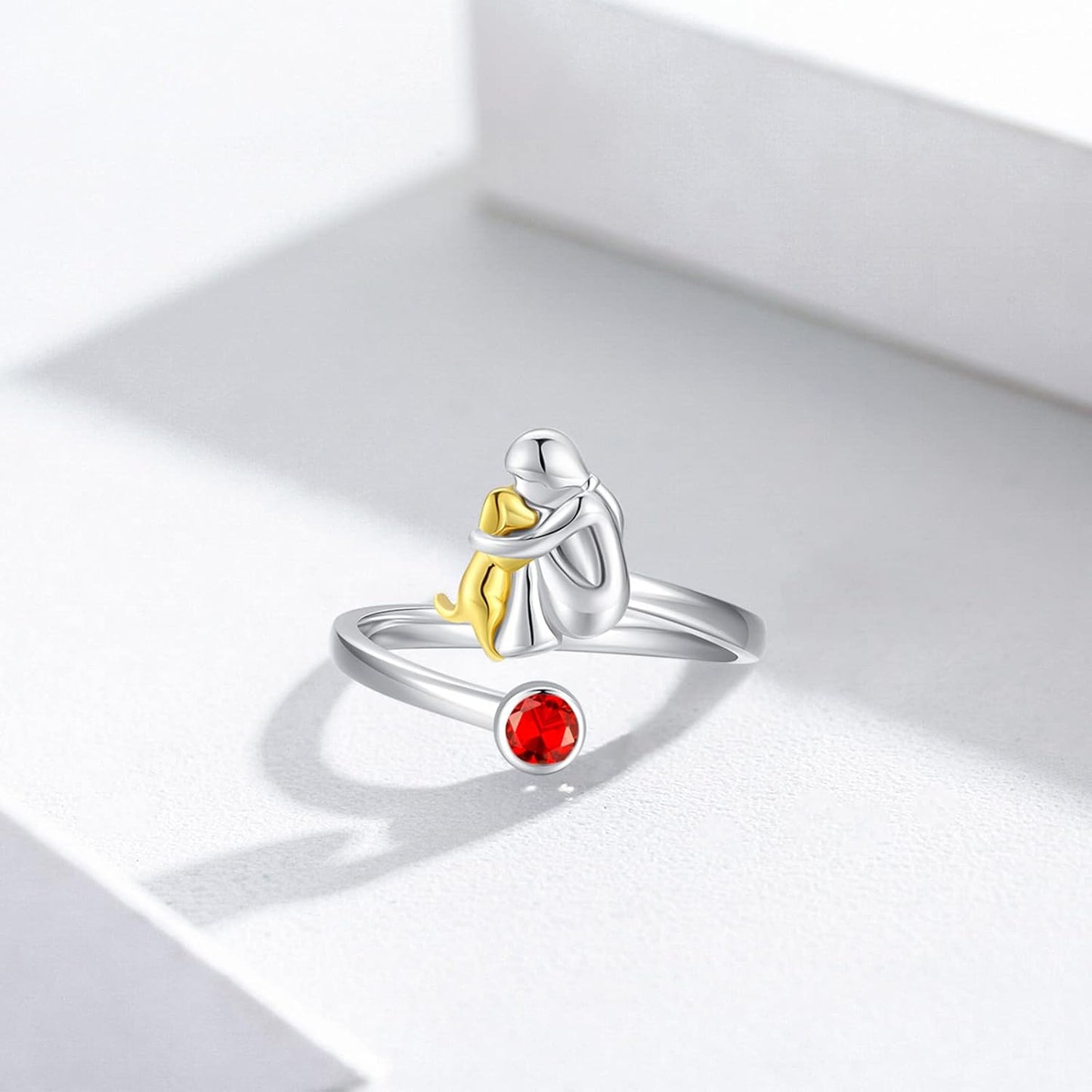 Dog and Girl Sterling Silver Ring – Adjustable and Symbolic