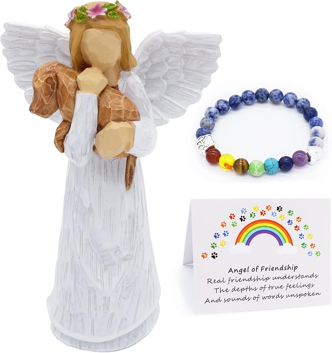 Memorial Dog Gift Box with Friendship Angel Figurine and Rainbow Bridge Chakra Bracelet