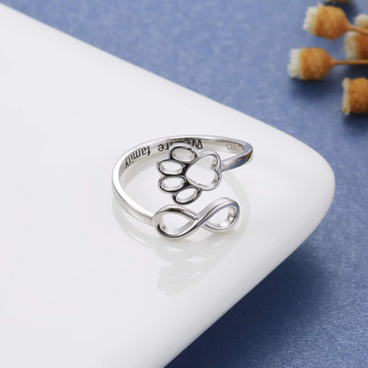 Handmade Paw and Heart Ring – Adjustable 925 Sterling Silver