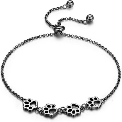 Sterling Silver Paw Print Bracelet – Adjustable Size