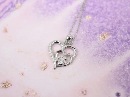 Sterling Silver Paw and Heart Necklace with Zirconia