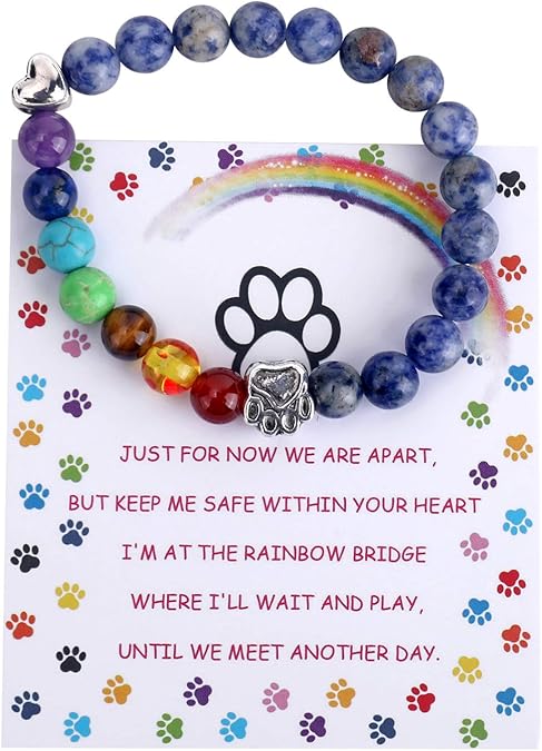 Rainbow Memorial Bracelet – Pet Loss Gift 7 Chakra Beads