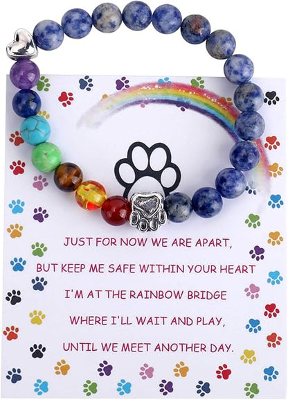 Rainbow Memorial Bracelet – Pet Loss Gift 7 Chakra Beads