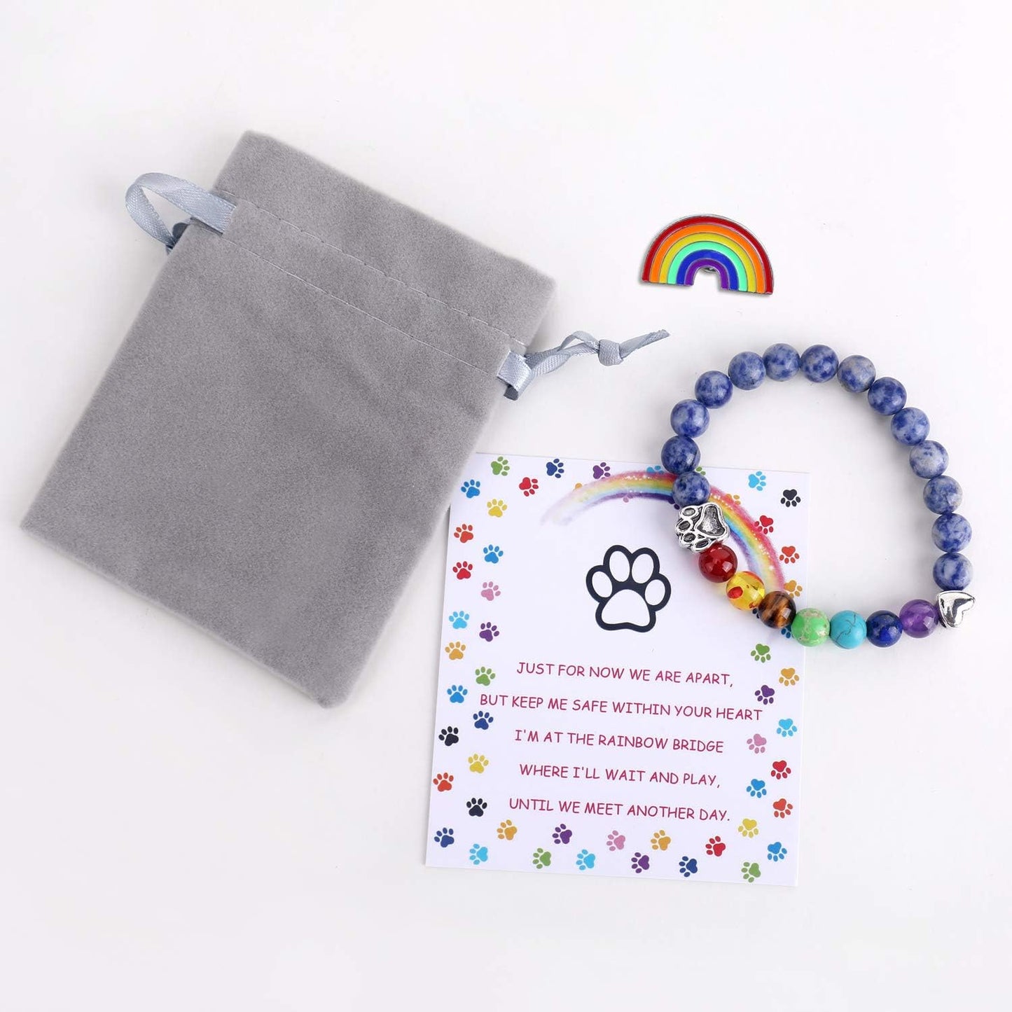 Rainbow Memorial Bracelet – Pet Loss Gift 7 Chakra Beads