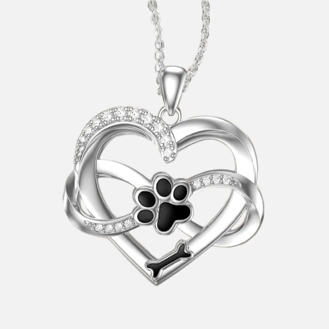 Infinity Heart and Paw 925 Sterling Silver Necklace with Zirconia