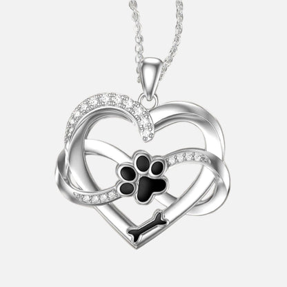 Infinity Heart and Paw 925 Sterling Silver Necklace with Zirconia