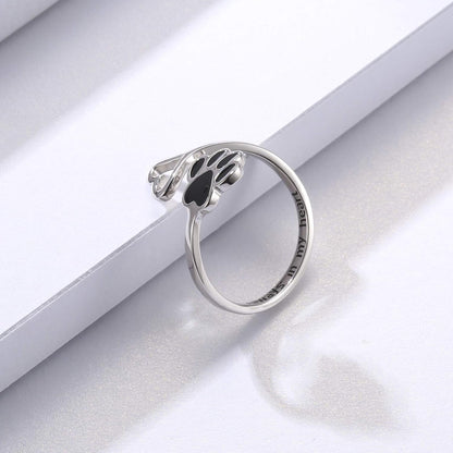 Handmade Paw and Heart Ring – Adjustable 925 Sterling Silver