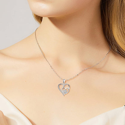 Sterling Silver Paw and Heart Necklace with Zirconia