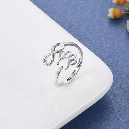 Handmade Paw and Heart Ring – Adjustable 925 Sterling Silver