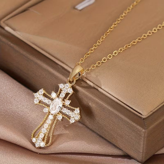 Copper Zirconia Cross Necklace