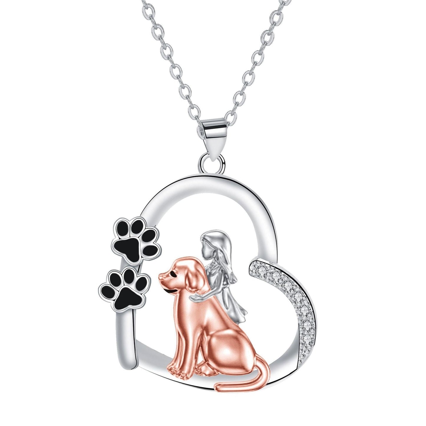 Dog and Girl Heart Necklace