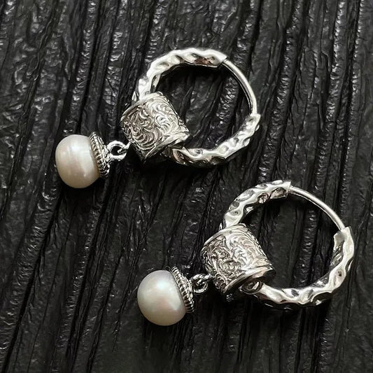 925 silver-plated hanging earrings with pearls and filigree