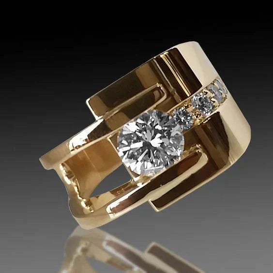 Golden irregular zirconia vintage ring
