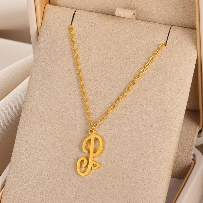 Initial pendant necklaces in cursive letter
