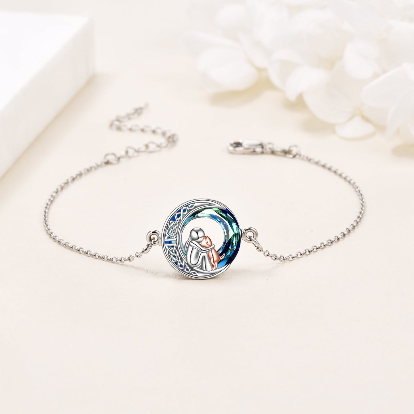 Adjustable Sterling Silver Dog Charm Bracelet