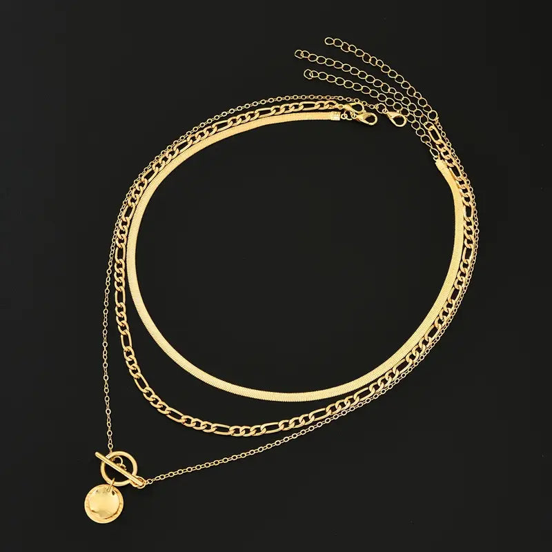 Textured Coin Multi-Layer Savira Necklace | Gold