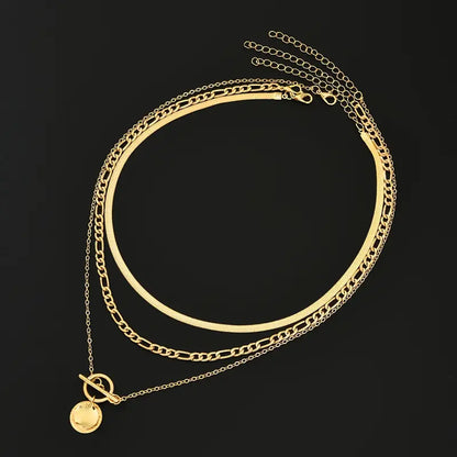 Textured Coin Multi-Layer Savira Necklace | Gold